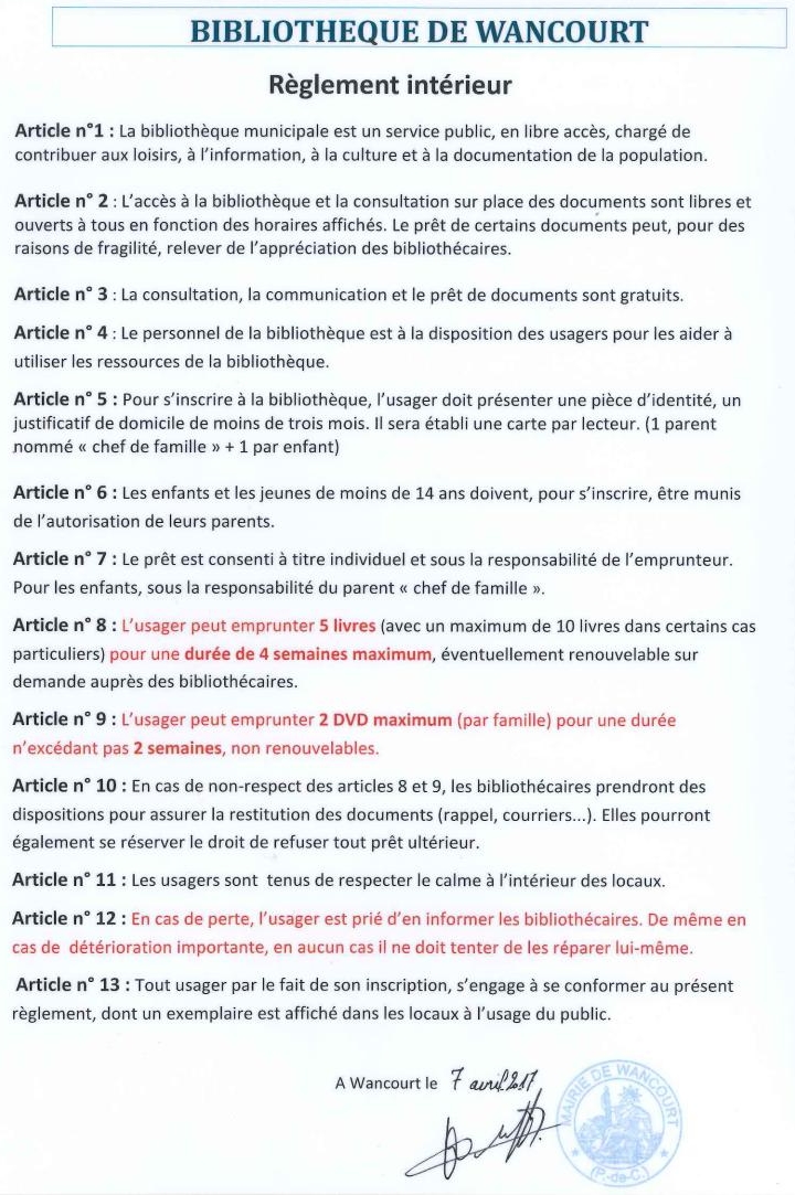 Reglement interieur